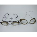 2 PAIRS VINTAGE GLASSES, 1 WITH FACETED GLASS LENSES ( STEAMPUNK )