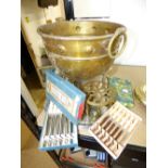 MIXD LOT INCLUDING COPPER & BRASS POT & CUTLERY