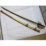 COPY OF A FRENCH ARTILLERY OFFICERS SABRE WITH BRASS SCABBARD. 37 1/4 INCH BLADE