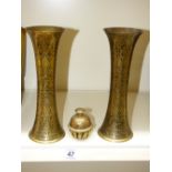 PAIR OF BRASS VASES & BELL