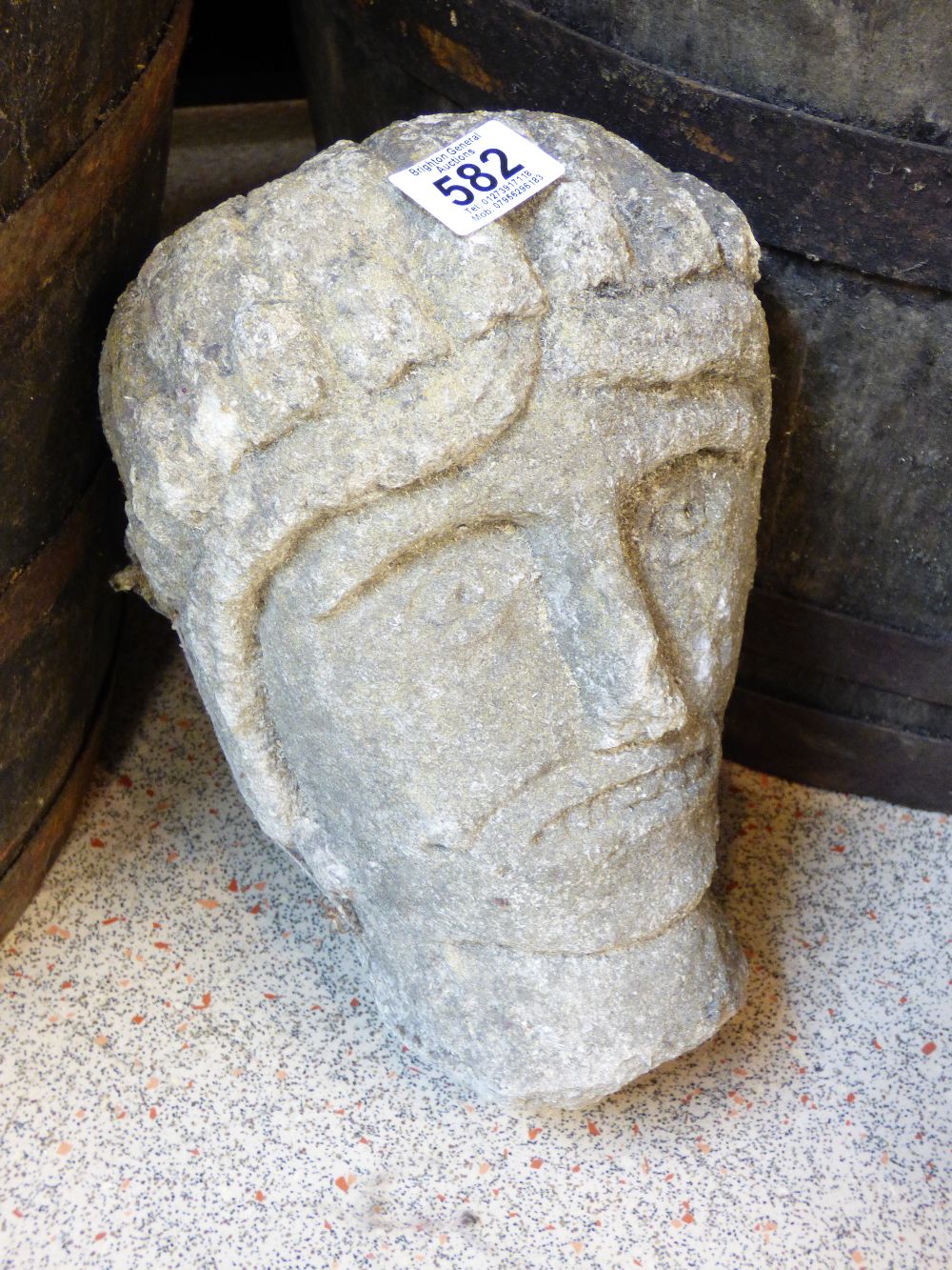 ROMAN STYLE, STONE HEAD GARDEN ORNAMENT