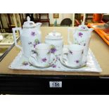 CERAMIC VIOLET DECORATED COFFEE SET ON TRAY