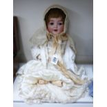VINTAGE GERMAN KAMMER & REINHARDT DOLL WITH BISQUE HEAD, OPEN MOUTH WITH TEETH, SLEEPING EYES &