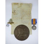 WW1 MEMORIAL PLAQUE FOR THOMAS COOPER, 1914-1918 WAR MEDAL 12999 PTE.T.COOPER.W.RID.R., THE WEST