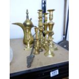 QUANTITY OF BRASS CANDLESTICKS & OTHERS