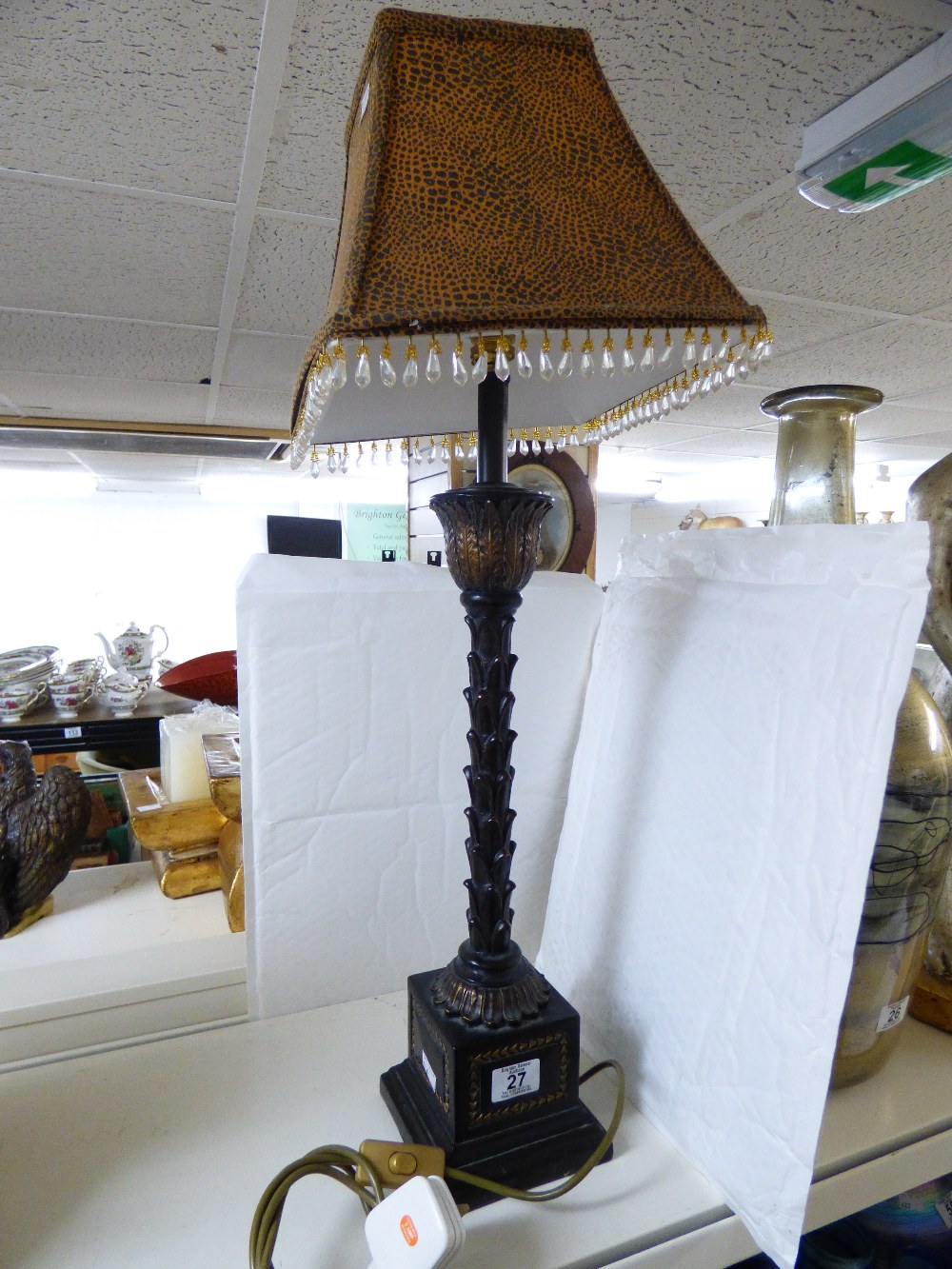 TALL LAMP BASE WITH BEADED SHADE
