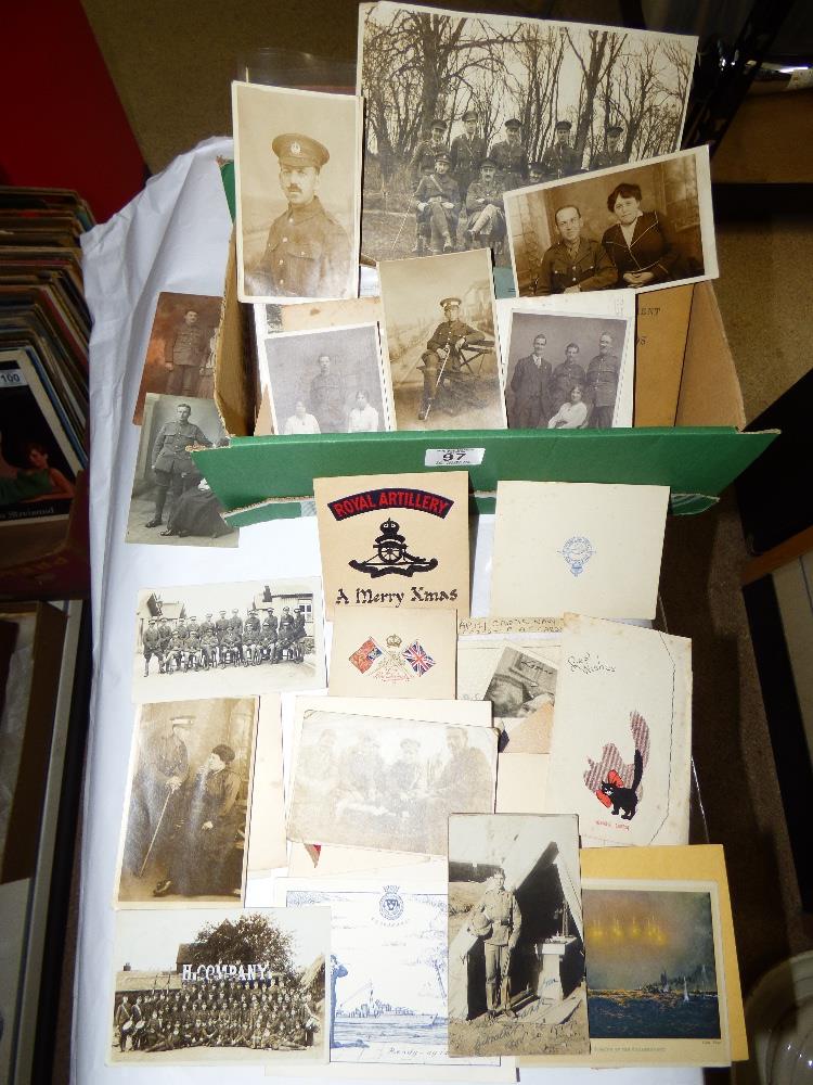 BOX OF MAINLY WW1 EPHEMERA, POSTCARDS & PHOTOGRAPHS