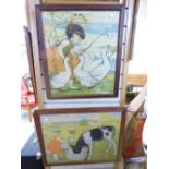 2 X PICTURE IN OAK FRAMES, CHILDREN & ANIMALS 68 X 61 CMS