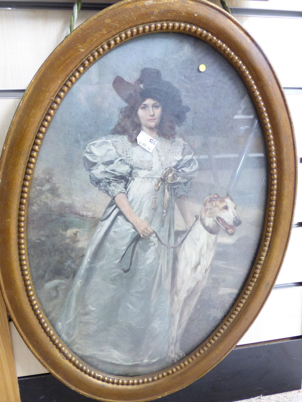 YES / NO PICTURES WITH CHERUBS & OVAL FRAMED PICTURE OF A LADY & DOG - Image 3 of 3