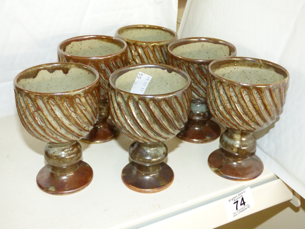 6 X RUSTIC POTTERY GOBLETS