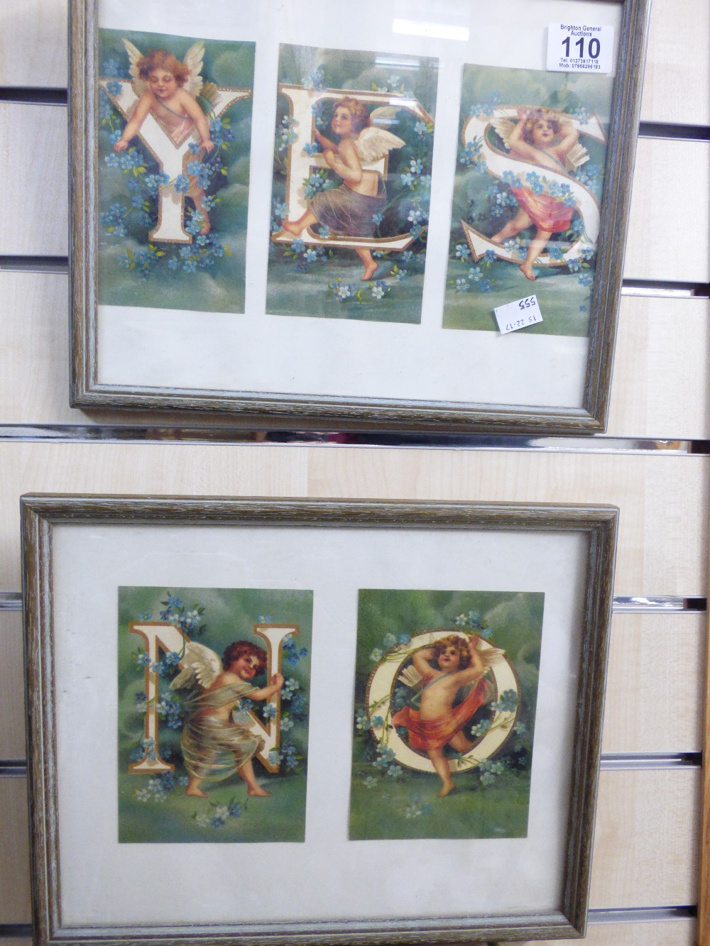 YES / NO PICTURES WITH CHERUBS & OVAL FRAMED PICTURE OF A LADY & DOG - Image 2 of 3