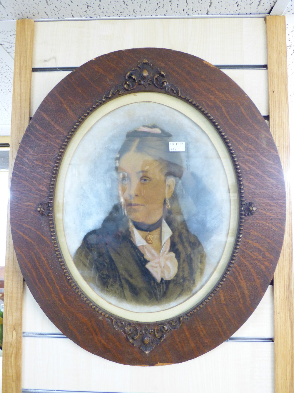 PICTURE OF A LADY IN AN OVAL OAK FRAME + PRINT OF AN EDWARDIAN ROOM - Image 2 of 3