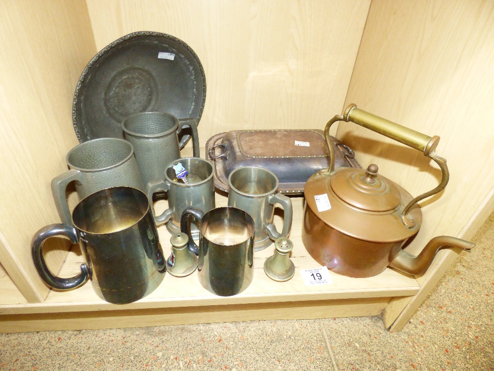 COPPER KETTLE, PEWTER, PLATED WARE & OTHERS