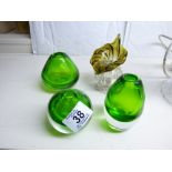 4 X GREEN GLASS ITEMS