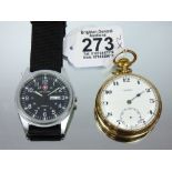 GOLD PLATED CYMREX POCKET WATCH A/F & SWISS ARMY QUARTZ WATCH