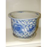 BLUE & WHITE PLANTER WITH STAND