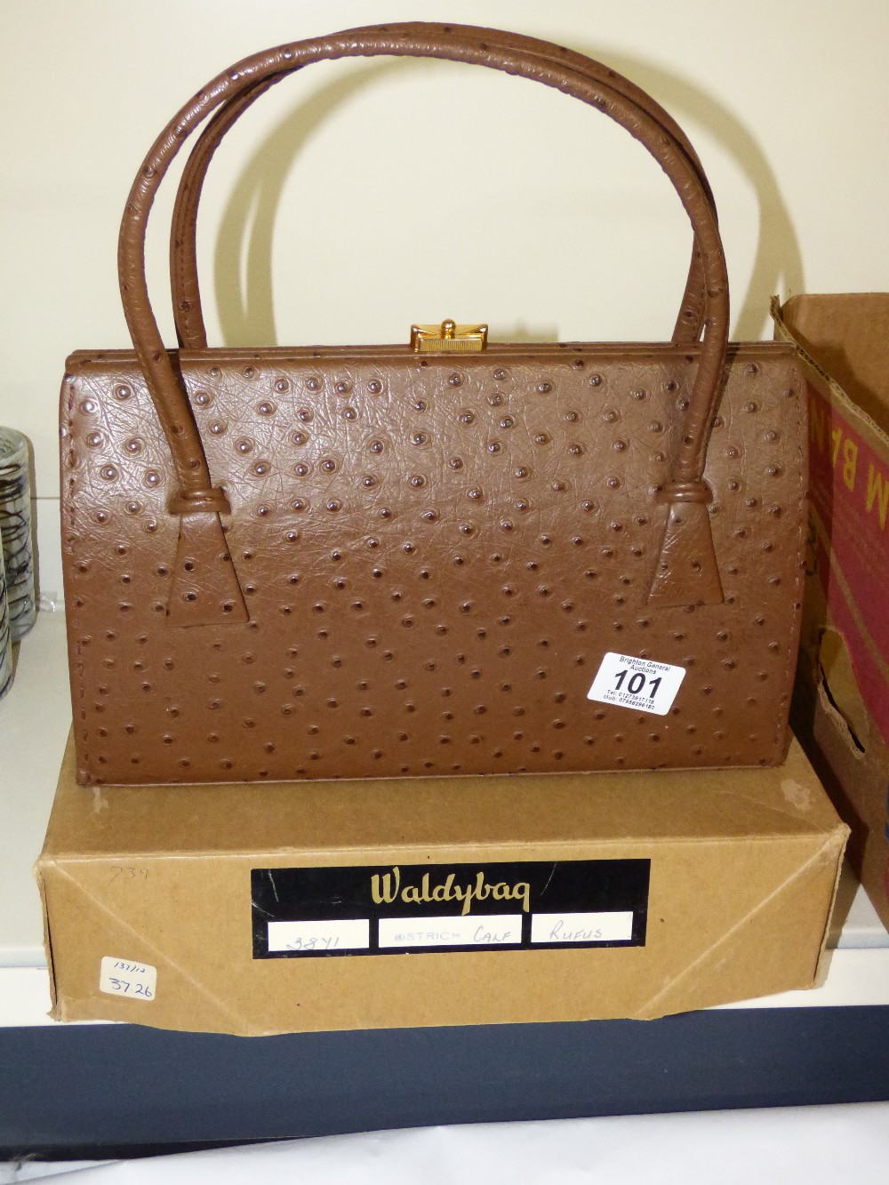 BOXED 50'S WALDYBAG OSTRICH CALF HANDBAG