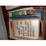 archive box of stamp accumulations in tins, on leaves, in SB, stock sheets etc mint & used ,old SG