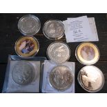 World crown sized coins x 8. Falkland Islands 1 crown 2013 and St Helena 25p x 2 2014 all cu-ni