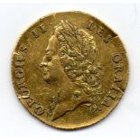 George 2nd gold 2 guinea piece, vg-f has been mounted at some point