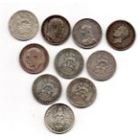 Shillings x 1826,1887,1907,1910/11/12/13/14/15 average grades plus 1945s UNC