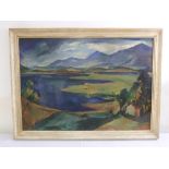 Wolf Rohricht framed oil on canvas of a lake and mountains, signed bottom right, 73.5 x 103.5cm