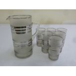 An Art Deco frosted glass lemonade set comprising a jug and six glasses