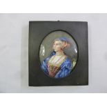 A 19th century framed enamel portrait of a Renaissance lady