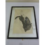 Oliver Messell framed and glazed pen and ink drawing of Dorothy Ward, signed bottom right, 50 x