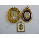 Three framed oval portraits of ladies in period costume