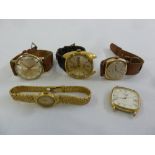 Two 9ct gold gentlemans wristwatches and three other wristwatches (5)