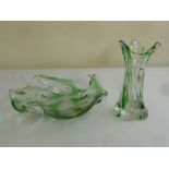A Murano glass bowl and matching green vase