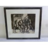 Robin Warne framed and glazed contemporary mono sketch of figures, monogrammed bottom right, 45.5