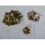 A quantity of foreign coins to include a USA 1921 silver Dollar, Belgian coins, some silver