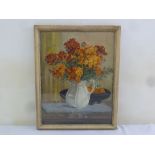 Charles H. Brown framed and glazed oil on panel still life of flowers, signed bottom right, 44 x