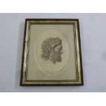 A framed and glazed Bartolozzi stipple engraving of a classical gentleman, 18 x 13.5cm