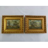 A pair of framed oils on canvas of sailing boats, indistinctly signed bottom right, 11.5 x 16.5cm