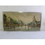 An oil on canvas of a Parisienne street scene, signed bottom right, 59.5 x 119cm