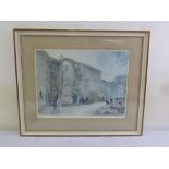 Russell Flint framed and glazed polychromatic lithograph of maidens in a town square, 45 x 59cm