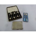 A silver cigarette case Birmingham 1917, a cased set of silver teaspoons and two Danish white