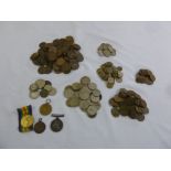 A quantity of English and Irish coins and three WWI medals