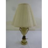 Onyx and gilt metal vase form table lamp with silk shade