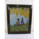 Nadejda Vorobiova framed oil on canvas titled Little Anglers, signed bottom right, 49 x 39cm