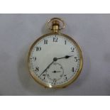 9ct yellow gold open face pocket watch, Arabic numerals, subsidiary seconds dial, approx total