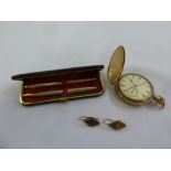 An Elgin gold plated full hunter pocket watch, a cased gold plated pen and pencil set and a pair