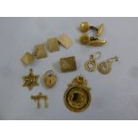 A quantity of gold jewellery to include two pairs of cufflinks, a pair of earrings, three