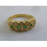 18ct yellow gold diamond and emerald ring, approx total weight 4.0g