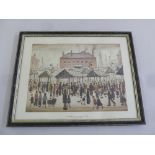 L. S. Lowry framed and glazed lithographic print titled Market Scene Northern Town 1939, 25.5 x 34.