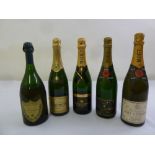 Five 75cl bottles of vintage champagne to include Dom Perignon 1961, Bollinger Grand Annee, 1988,