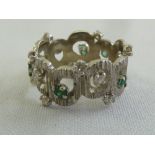 18ct white gold bark finish emerald and diamond ring, approx total weight 8.2g